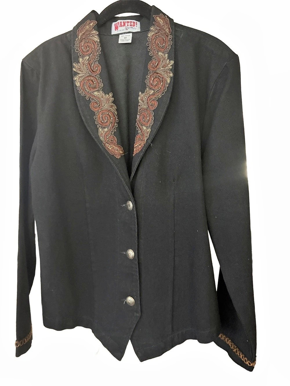 Wanted by Dead & Beautiful blazer Embroidered Black & Brown Cotton 75Medium